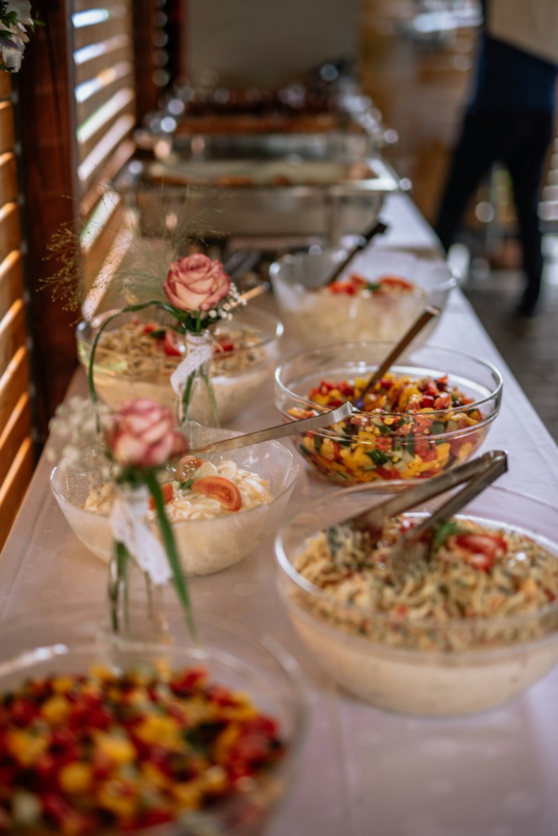Continental salads served in clear glass bowls